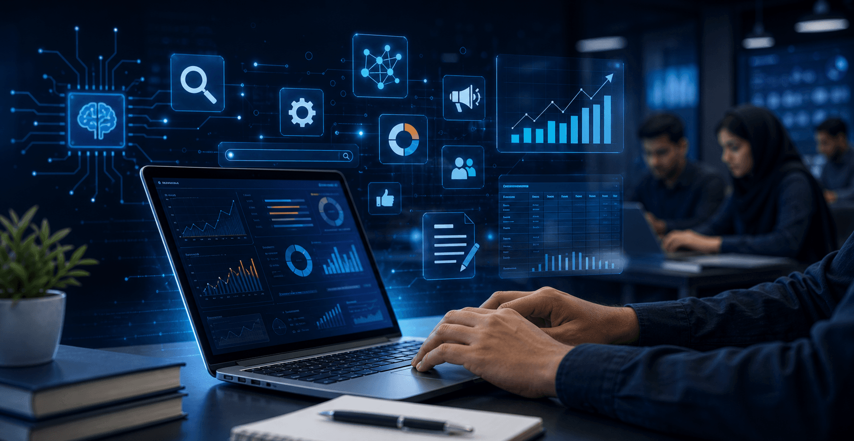 Technology training workstation for AI SEO digital marketing and office skills